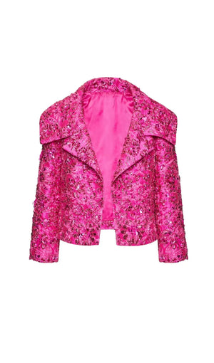 Pink sequin jacket on a white background