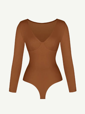 High Waist Tummy Control Thong Bodysuit – V-Neck Long Sleeve Winteres