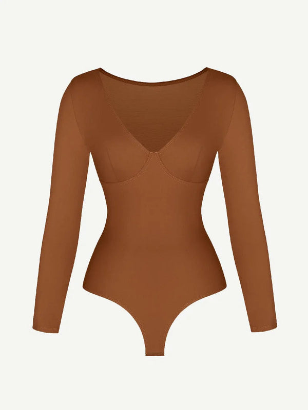 High Waist Tummy Control Thong Bodysuit – V-Neck Long Sleeve Winteres