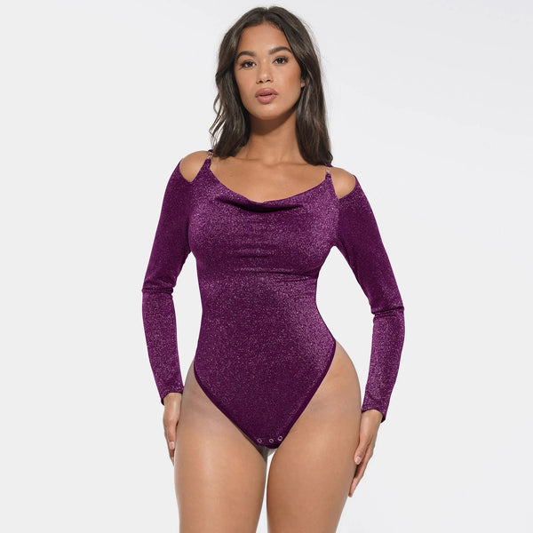 Shaping Bodysuit - Long Sleeves, Shiny Effect, Built-in Bra & Thong Winteres