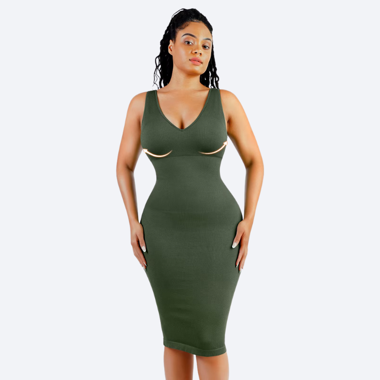 Tummy Control Shapewear Midi Dress – Sleeveless Bodycon Winteres