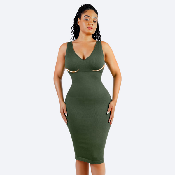 Tummy Control Shapewear Midi Dress – Sleeveless Bodycon Winteres
