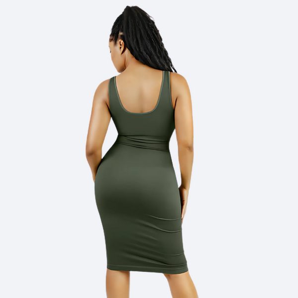 Tummy Control Shapewear Midi Dress – Sleeveless Bodycon Winteres