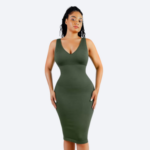 Tummy Control Shapewear Midi Dress – Sleeveless Bodycon Winteres