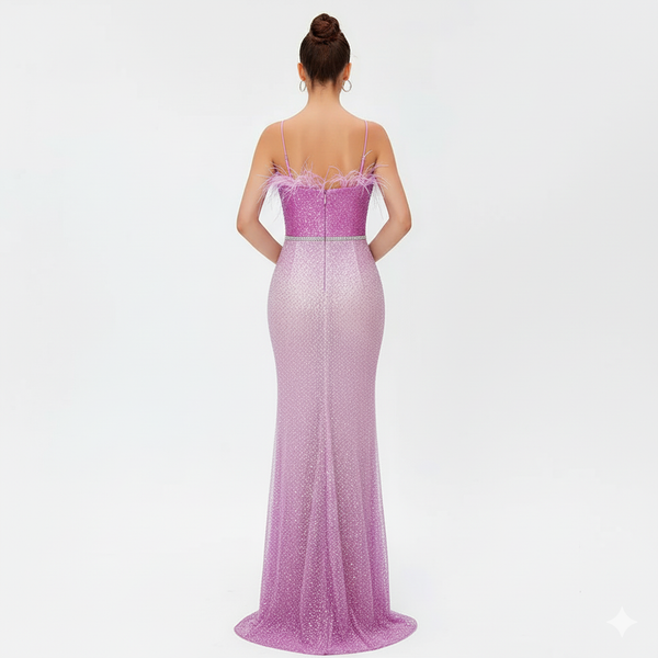 Formal Party Dresses for Women Luxury Feathers Patchwork Mesh Sparkling Sequins Prom Maxi Long Gowns Formal Occasion Dresses Winteres