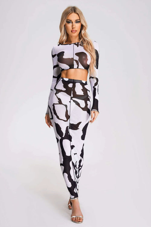 Top and Skirt Black White Two Piece Winteres
