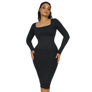 Long Sleeve Bodycon Dress with Built-in Shapewear Winteres
