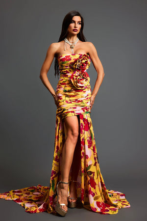 Rina Strapless Flowers Hollow Maxi Dress Winteres