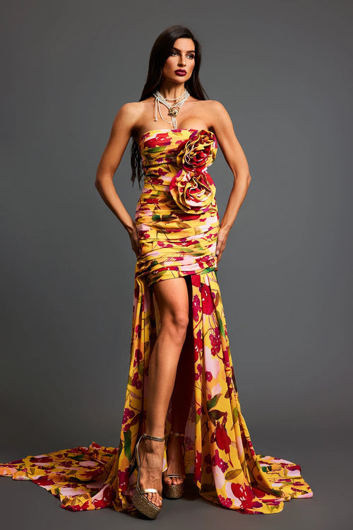 Rina Strapless Flowers Hollow Maxi Dress Winteres