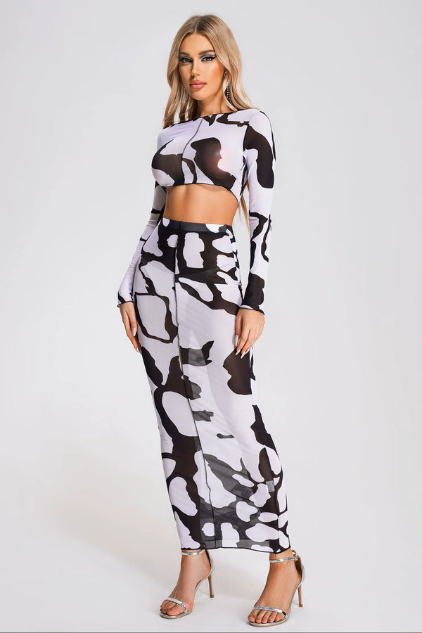 Top and Skirt Black White Two Piece Winteres