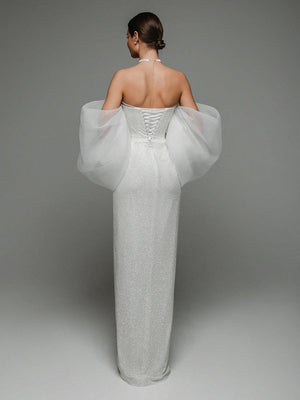 Chiffon Puff Sleeve Elegant Womens Dresses Formal Evening Party Dinner Floor Dress Winteres