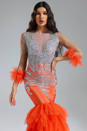 Rae Diamante Mesh Fishtail Maxi Dress Winteres