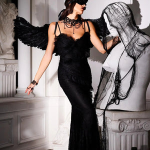 Women LadiesSanna Lace Pleated Mesh Maxi Dress Fancy Halloween Party Winteres