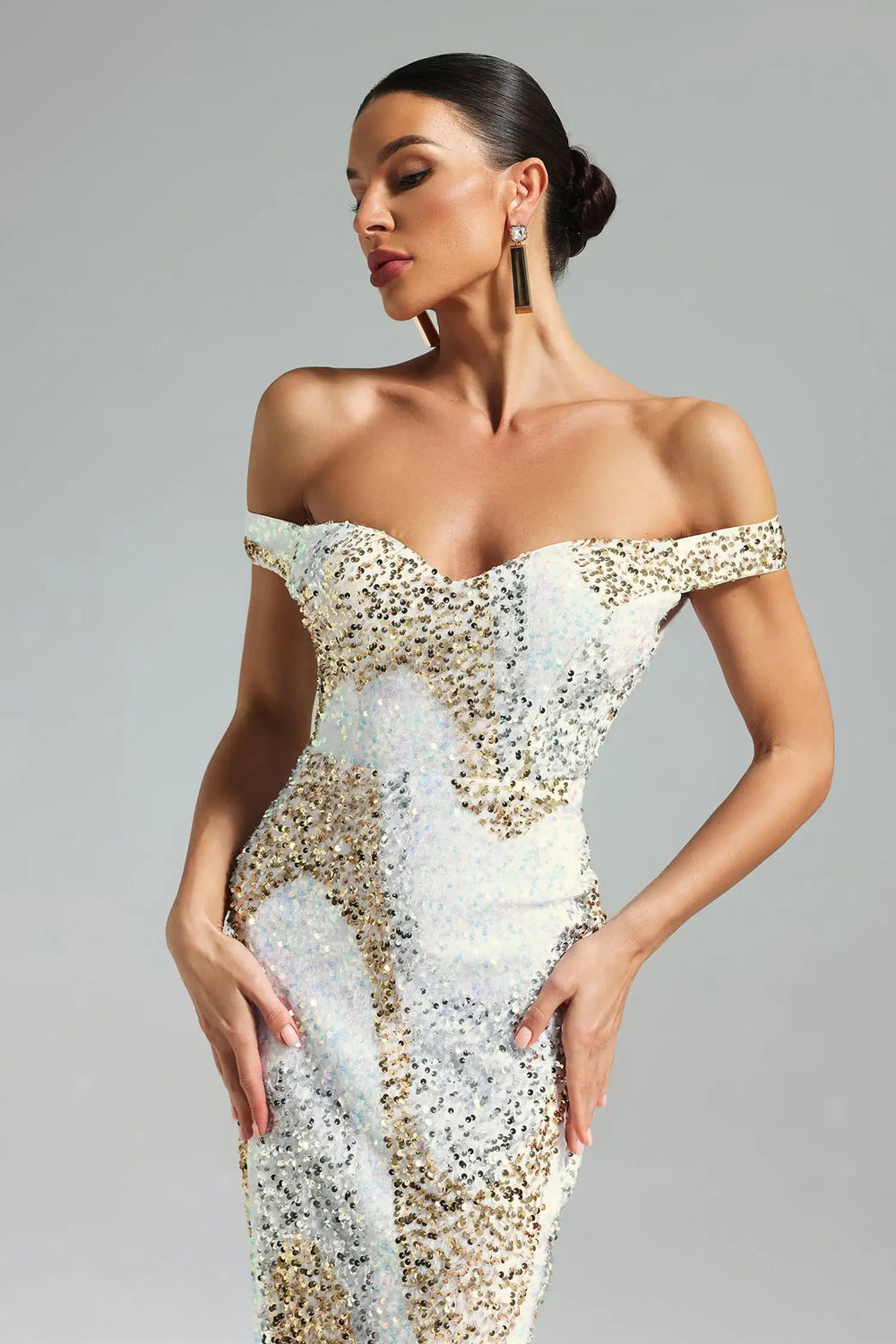 Jellay Sequins One Shoulder Midi Dress Winteres