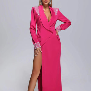 Malagane Pink Maxi Blazer Dress Women Winteres