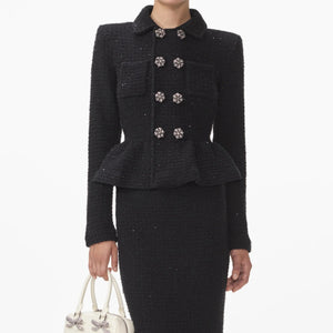 Sets Double-breasted Sequin Knit Top Patchwork Dress Winteres