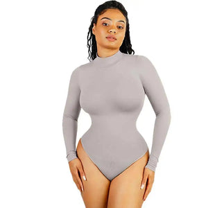 Seamless Eco-friendly Turtle Neck Long - Sleeve Thong Bodysuit Winteres