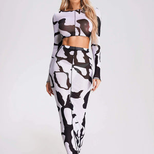 Top and Skirt Black White Two Piece Winteres
