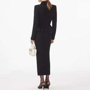 Sets Double-breasted Sequin Knit Top Patchwork Dress Winteres