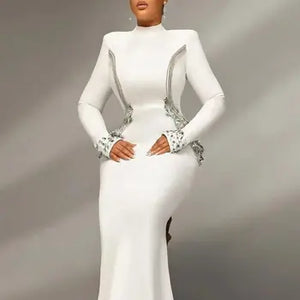 Sexy Women's Black and White Round Neck Diamond Dress
