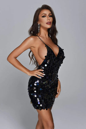BEISHI Sexy Dress Spaghetti Strap Slip Women Mini Dress Night Club Black Sequin Cocktail Party Dress Women Clothing Winteres