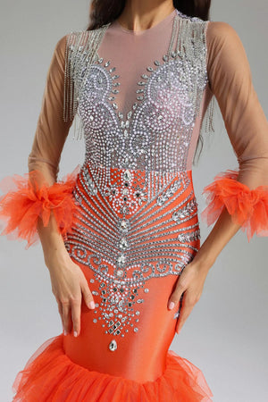 Rae Diamante Mesh Fishtail Maxi Dress Winteres