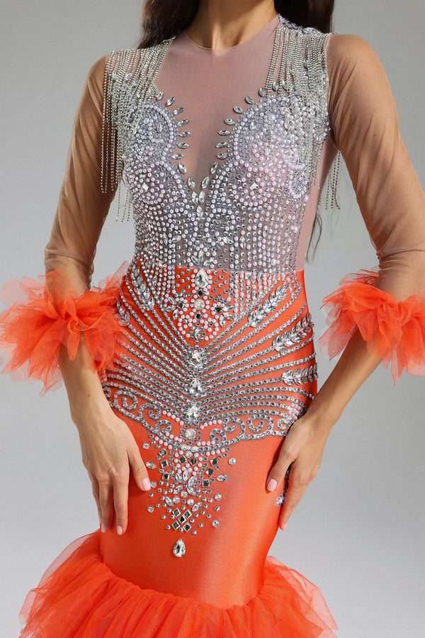 Rae Diamante Mesh Fishtail Maxi Dress Winteres