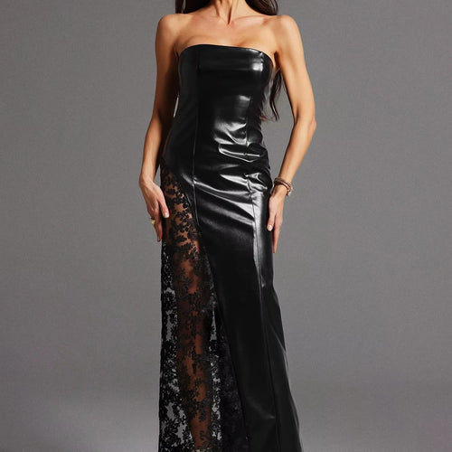 Loretta Lace Eco-Leather Tube Midi Dress Winteres