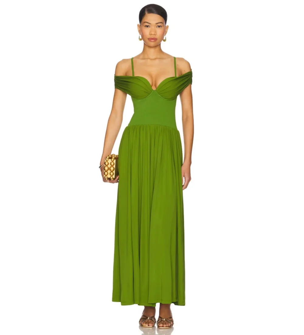 Bunny style pleated A-line long dress Winteres