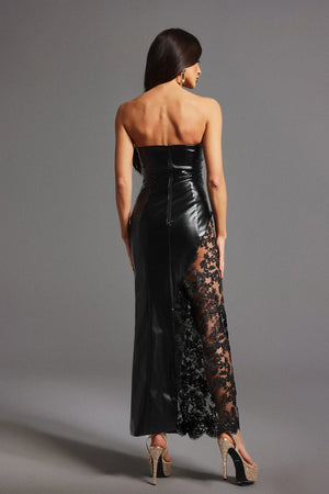 Loretta Lace Eco-Leather Tube Midi Dress Winteres