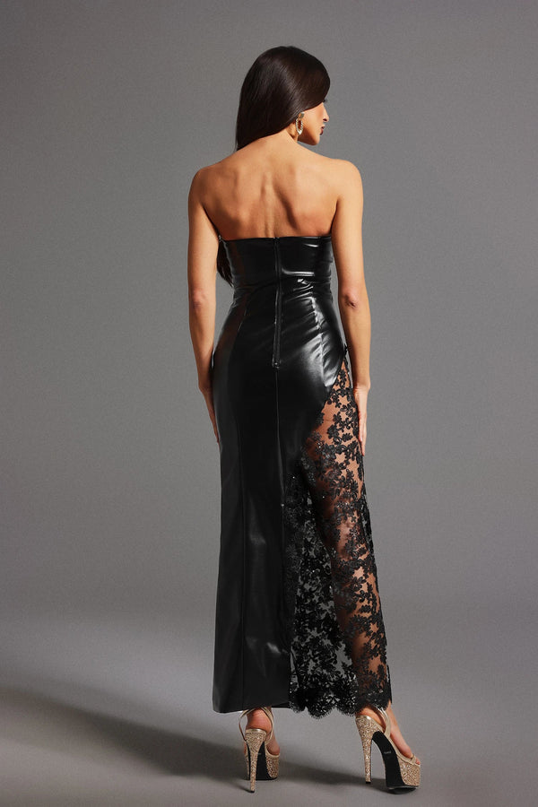 Loretta Lace Eco-Leather Tube Midi Dress Winteres