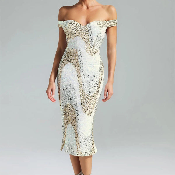 Jellay Sequins One Shoulder Midi Dress Winteres