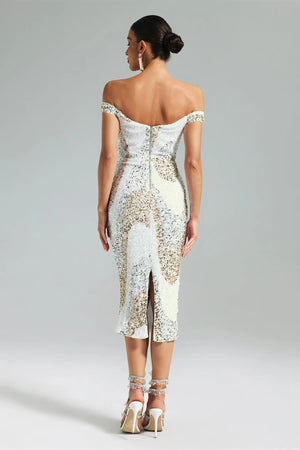 Jellay Sequins One Shoulder Midi Dress Winteres