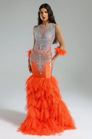 Rae Diamante Mesh Fishtail Maxi Dress Winteres