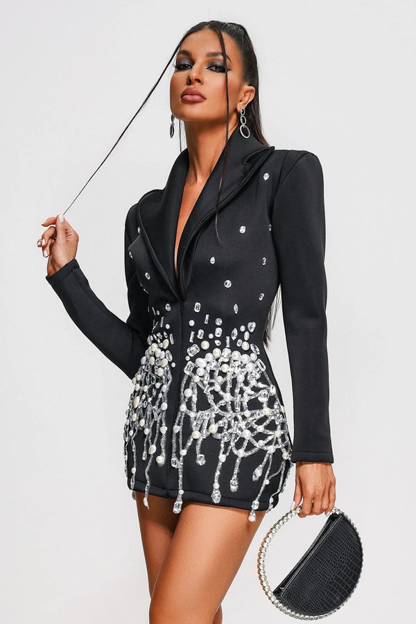 Sequin Peal Beaded Blazer Dress Winteres