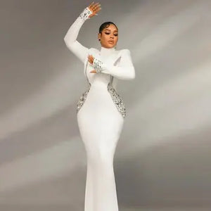 Sexy Women's Black and White Round Neck Diamond Dress