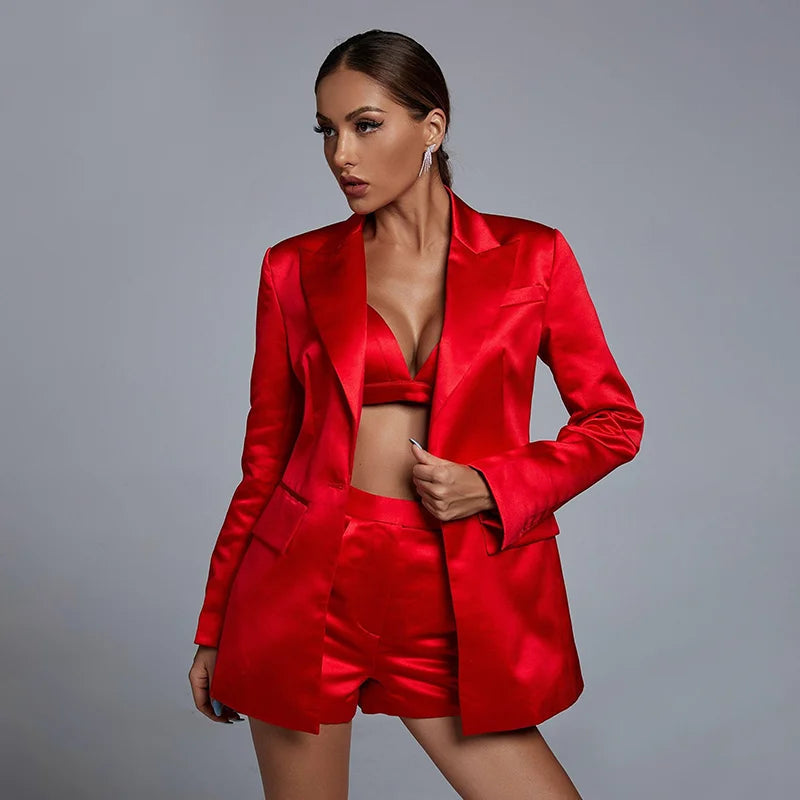 Blazers Bra and Short Pant Ladies Suit Three Piece Winteres