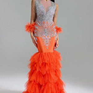 Rae Diamante Mesh Fishtail Maxi Dress Winteres