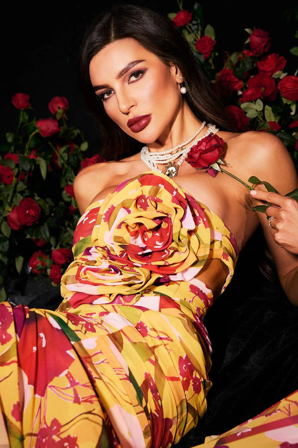 Rina Strapless Flowers Hollow Maxi Dress Winteres