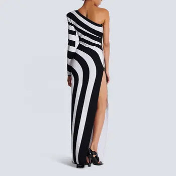 Women Sexy One Shoulder Striped Dress