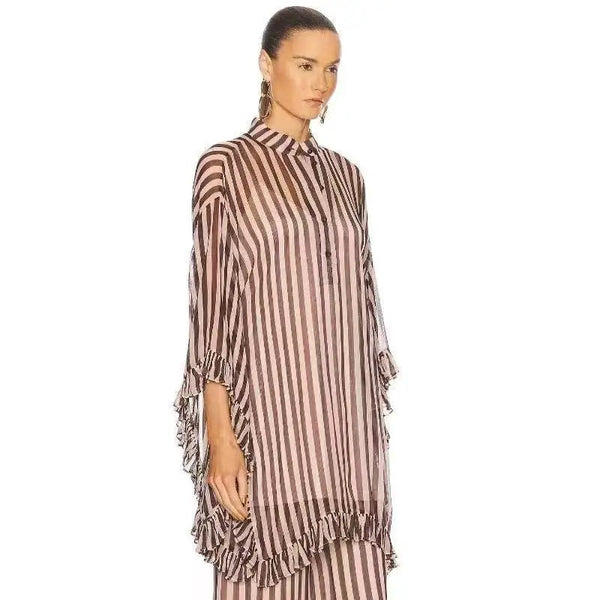 A10615 Migugarment Summer Spring Party Dress for Ladies V-neck Two-piece Long Set Button Tassel Embellishments Striped Dress Winteres