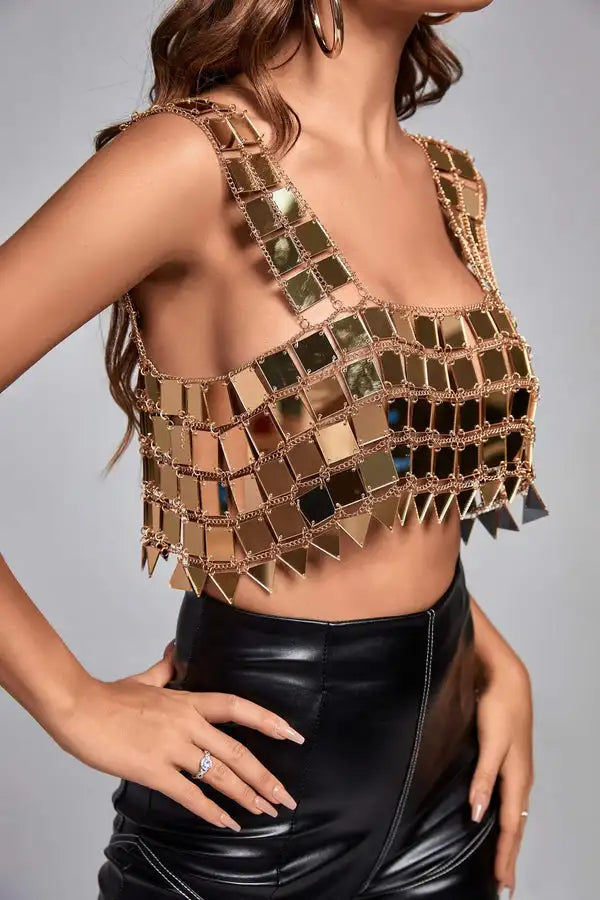Gold metallic sequin crop top Winteres