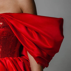 2025 New Fashion Sexy Strapless Slim Party Dress Puffed Hem Sequin Stitched Red Short Evening Dress Winteres