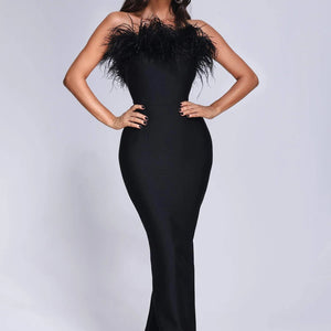 Benishia Maxi Dress With Feathers Winteres