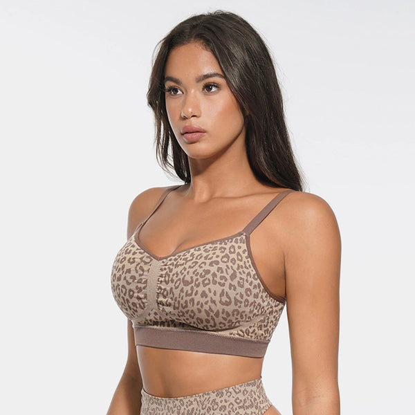 Leopard Print Shapewear Wireless Bra with Matching Mid-Waist Panties Set Winteres