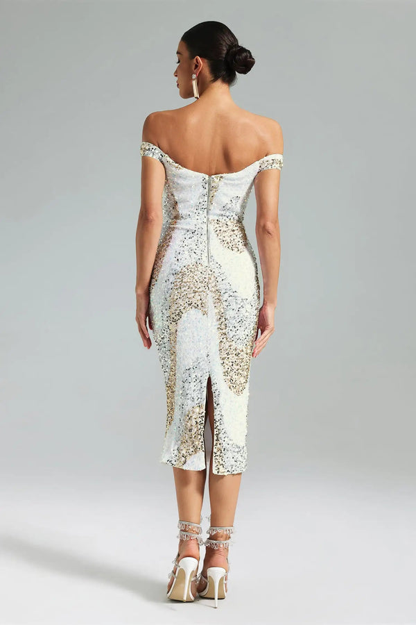 Jellay Sequins One Shoulder Midi Dress Winteres