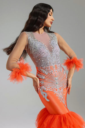 Rae Diamante Mesh Fishtail Maxi Dress Winteres