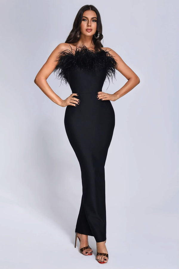 Benishia Maxi Dress With Feathers Winteres