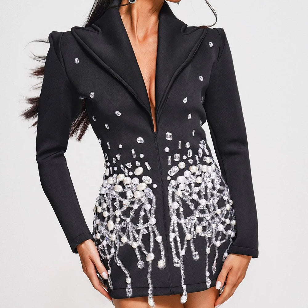Sequin Peal Beaded Blazer Dress Winteres