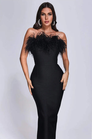 Benishia Maxi Dress With Feathers Winteres